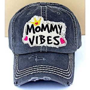 NWT Kbethos Mommy Vibes Hat Black Distressed Cap